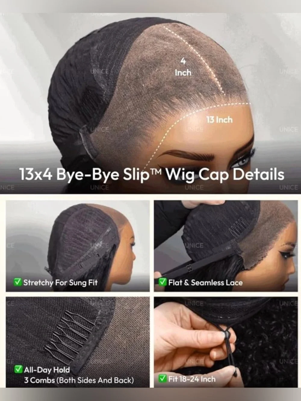 UNICE Human Hair Water Wave Pre Cut 10 Inch Wig